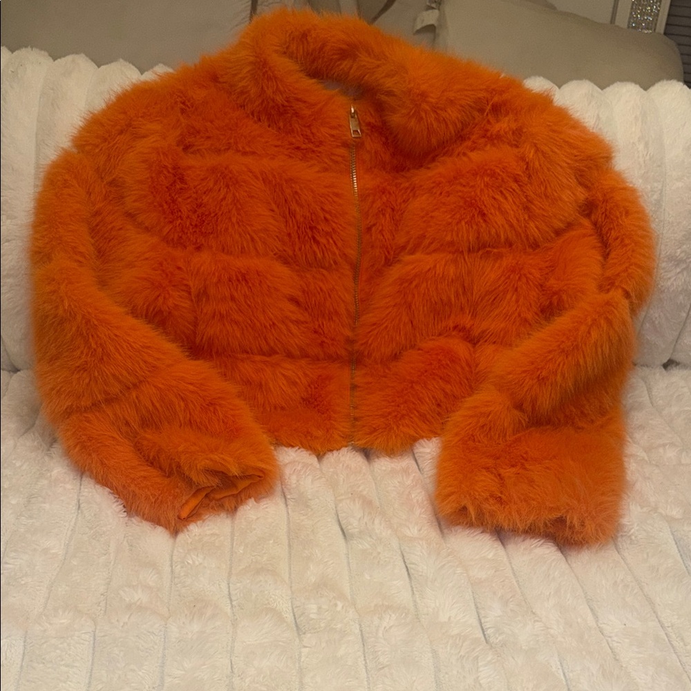 Orange Faux Fur Jacket
